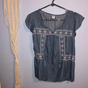 Old Navy Blue Embroidered Shirt with Tassels